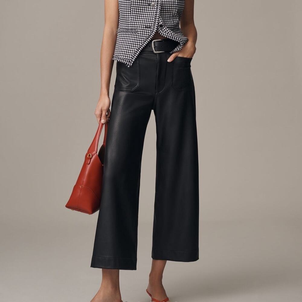 Anthropologie Maeve The Colette Pants Faux Leather Crop Wide Leg High Rise 31 P